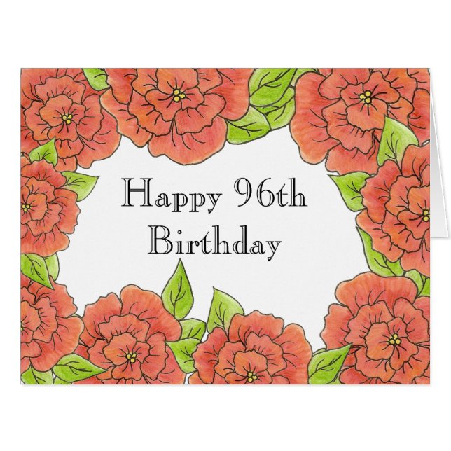 96th Birthday Rose Card (Front Horizontal)