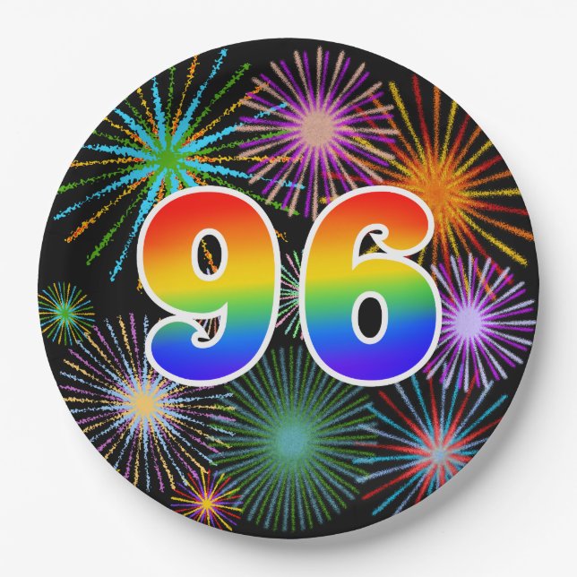 96th Event - Fun, Colourful, Bold, Rainbow 96 Paper Plate (Front)