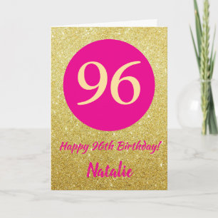 96th Happy Birthday Hot Pink and Gold Glitter Card