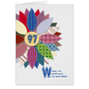 97 years old, stitched flower birthday