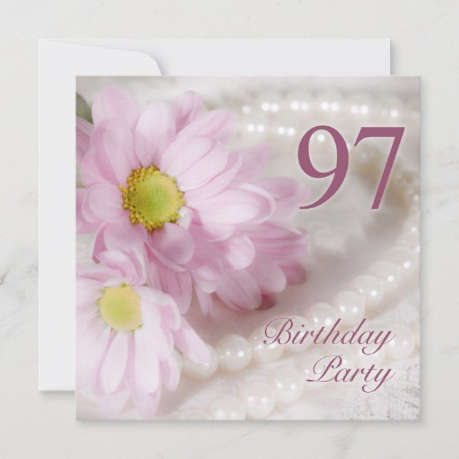 97ème anniversaire invitation avec marguerites (Devant)