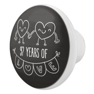 97th Anniversary Gift Chalk Hearts Ceramic Knob