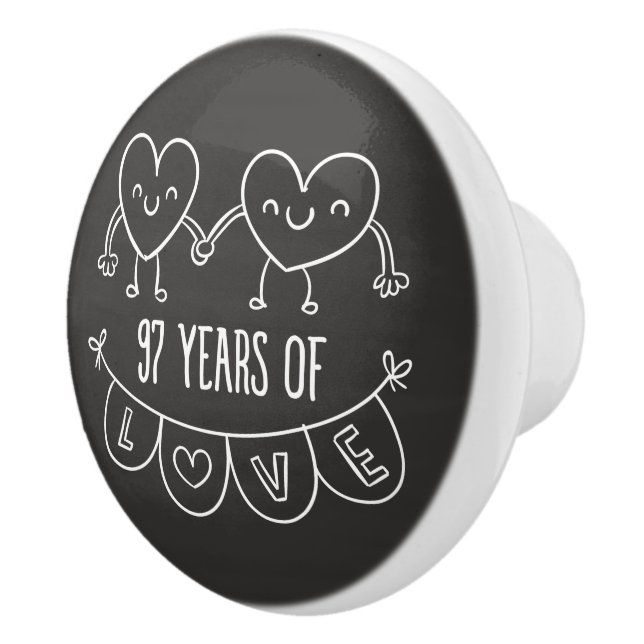 97th Anniversary Gift Chalk Hearts Ceramic Knob (Right)
