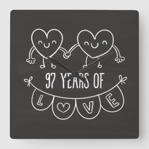 97th Anniversary Gift Chalk Hearts Square Wall Clock