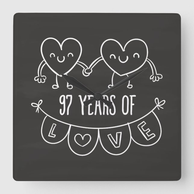 97th Anniversary Gift Chalk Hearts Square Wall Clock (Front)