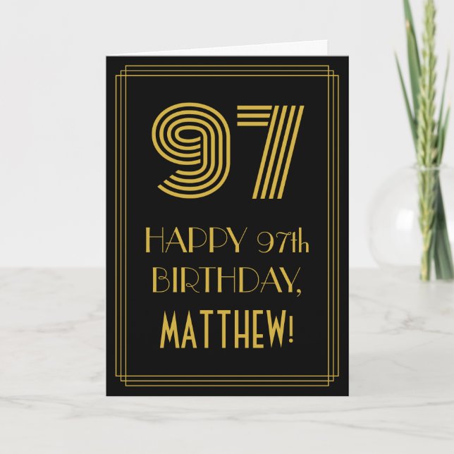 97th Birthday: Art Deco Inspired Look "97" & Name Card (Front)