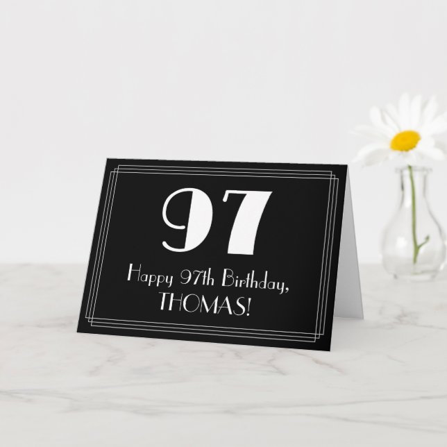 97th Birthday ~ Art Deco Inspired Look "97", Name Card (Small Plant)