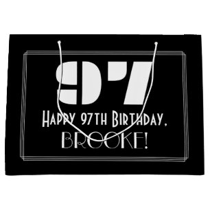 97th Birthday ~ Art Deco Inspired Look "97" + Name Large Gift Bag