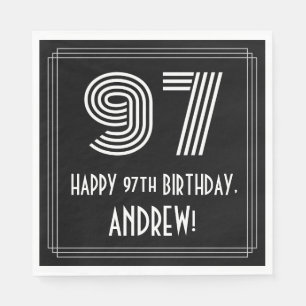 97th Birthday: Art Deco Inspired Look "97" + Name Napkin