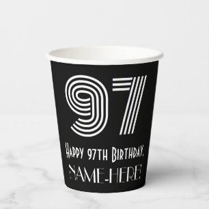 97th Birthday — Art Deco Inspired Look “97” + Name Paper Cups
