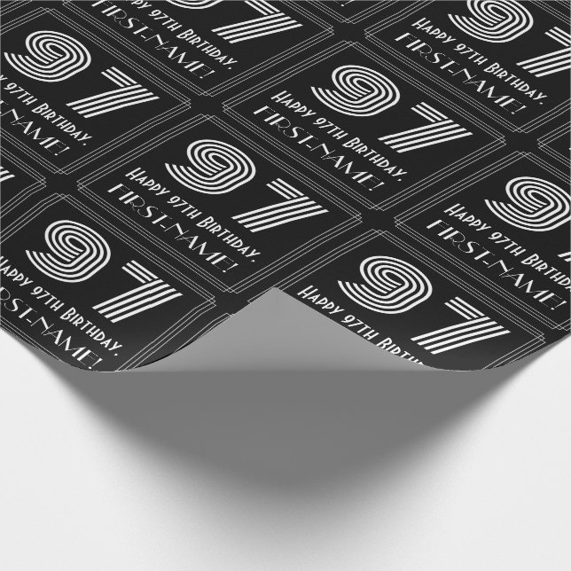 97th Birthday: Art Deco Inspired Look "97" w/ Name Wrapping Paper (Corner)