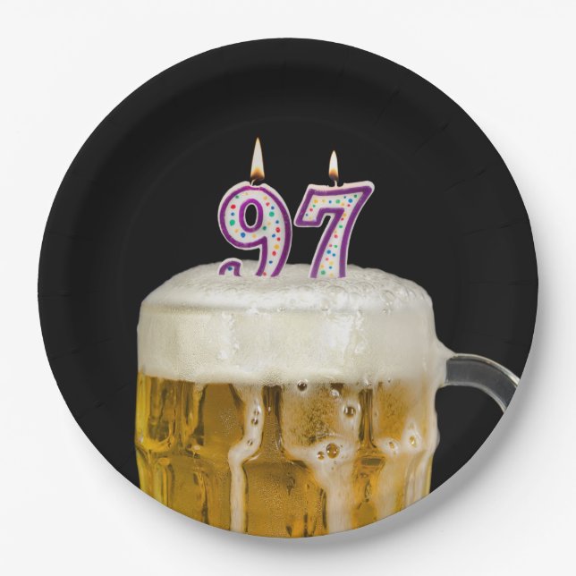 97th Birthday Beer on black Paper Plate (Front)
