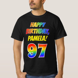 97th Birthday — Bold, Fun, Rainbow 97, Custom Name T-Shirt
