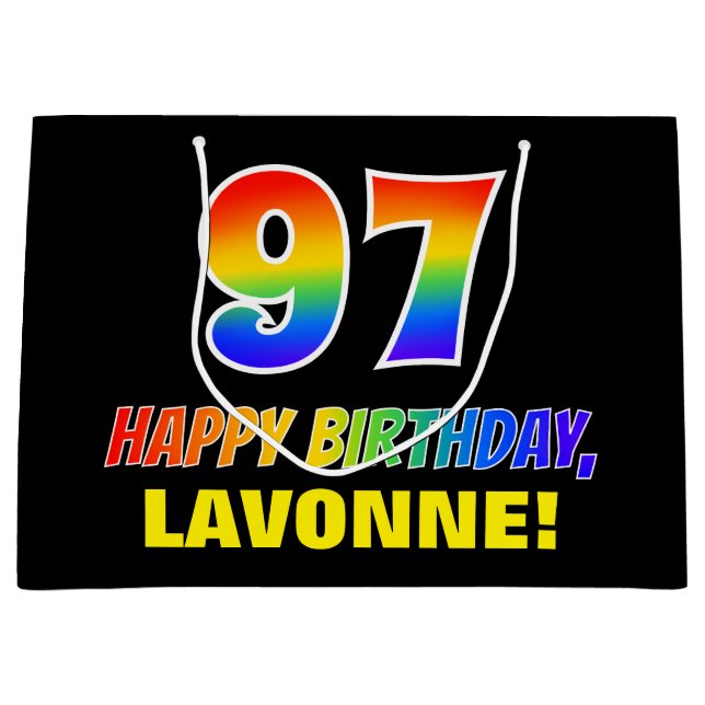 97th Birthday: Bold, Fun, Simple, Rainbow 97 Large Gift Bag (Front)