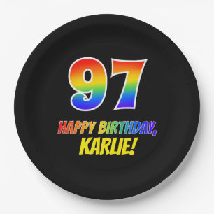 97th Birthday: Bold, Fun, Simple, Rainbow 97 Paper Plate