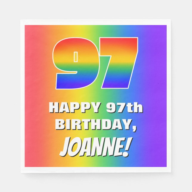 97th Birthday: Colourful, Fun Rainbow Pattern # 97 Napkin (Front)