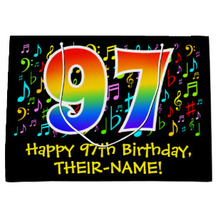 97th Birthday - Colourful Music Symbols, Rainbow 9 Large Gift Bag