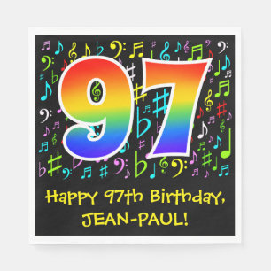 97th Birthday - Colourful Music Symbols, Rainbow 9 Napkin