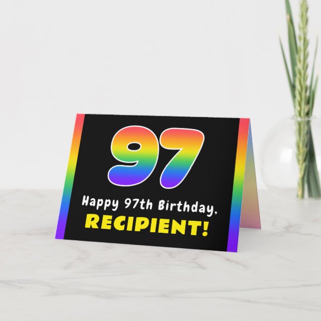 97th Birthday: Colourful Rainbow # 97, Custom Name Card (Front)