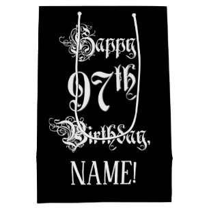 97th Birthday: Fancy, Elegant Script + Custom Name Medium Gift Bag