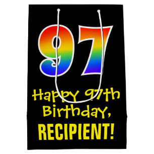 97th Birthday: Fun, Bold, Colourful, Rainbow "97" Medium Gift Bag