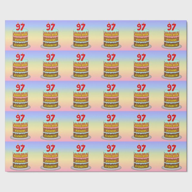 97th Birthday: Fun Cake and Candles + Custom Name Wrapping Paper (Seam)