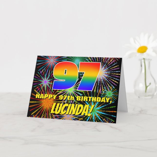 97th Birthday: Fun, Colourful Celebratory Firework Card (Small Plant)