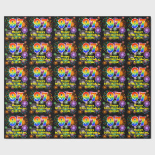 97th Birthday: Fun Fireworks, Rainbow Look # “97” Wrapping Paper