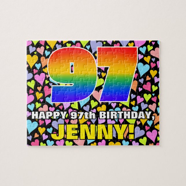 97th Birthday — Fun, Loving Heart Shapes + “97” Jigsaw Puzzle (Horizontal)