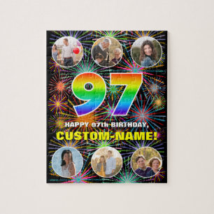 97th Birthday: Fun Rainbow #, Custom Name + Photos Jigsaw Puzzle