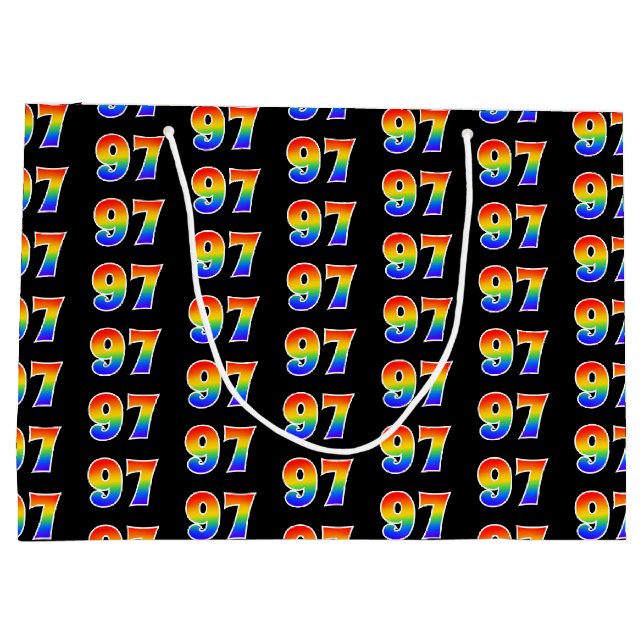 97th Birthday: Fun Rainbow Event Number 97 Pattern Large Gift Bag (Back)