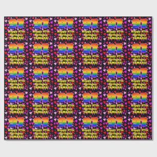 97th Birthday: Loving Hearts Pattern, Rainbow # 97 Wrapping Paper