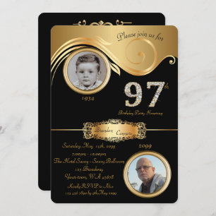 97th,Birthday Man 97th,elegant art deco,black Invitation