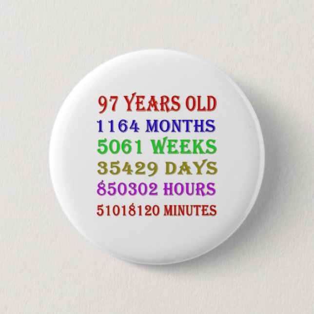 97th  Birthday Milestones 2 Inch Round Button (Front)