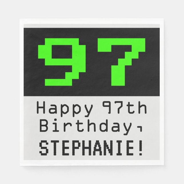 97th Birthday - Nerdy / Geeky Style "97" & Name Napkin (Front)