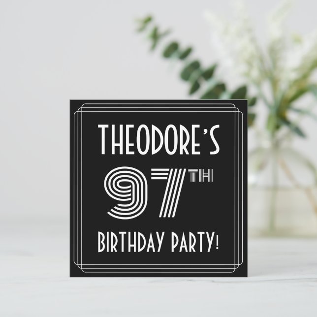 97th Birthday Party: Art Deco Style w/ Custom Name Invitation (Standing Front)