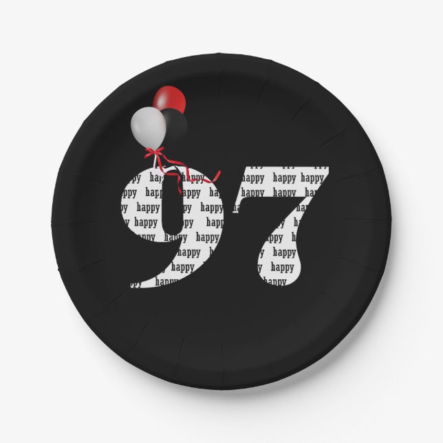 97th birthday party balloons paper plate (Front)