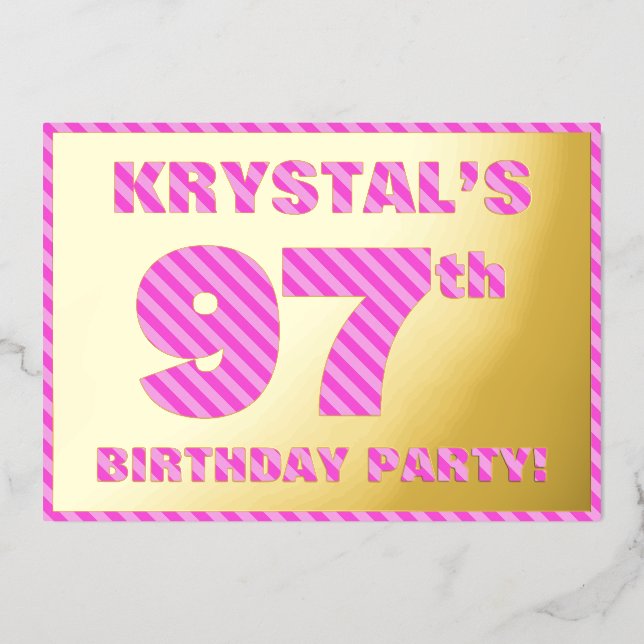 97th Birthday Party — Bold, Fun, Pink Stripes # 97 (Front)