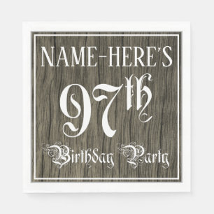 97th Birthday Party — Fancy Script, Faux Wood Look Napkin