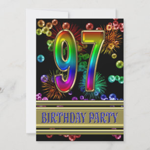 97th Birthday party Invitation with bubbles