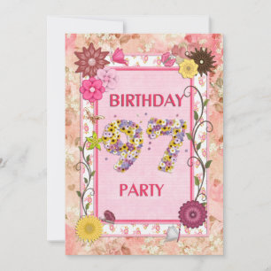 97th birthday party invitation with floral frame