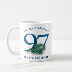 97th Birthday Peacock Feather Customizable Coffee Mug