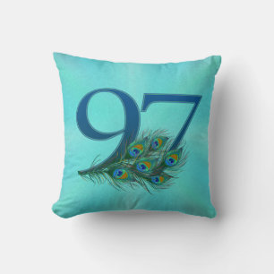 97th Birthday Peacock Feather Number Throw Pillow