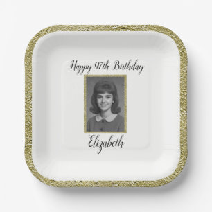 97th Birthday Plate Custom Photo White and Gold