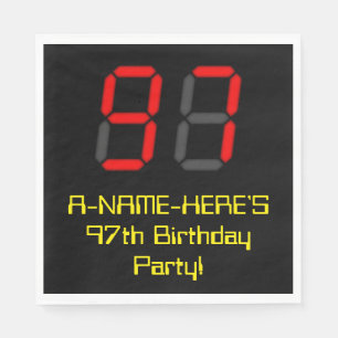 97th Birthday: Red Digital Clock Style "97" + Name Napkin