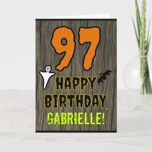 97th Birthday: Spooky Halloween Theme, Custom Name Card (Front)