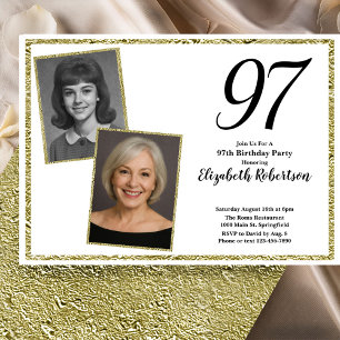 97th Custom Photo White and Gold Invitation