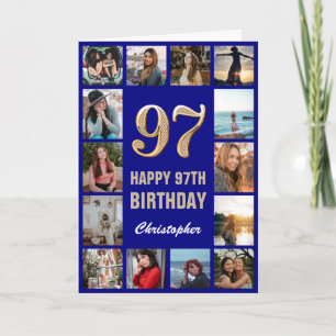97th Happy Birthday Navy Blue & Gold Photo Collage Card