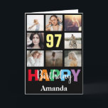 97th Happy Birthday Photo Collage Modern Black Card<br><div class="desc">97th Happy Birthday Photo Collage Modern Black Card with personalized name. For further customization,  please click the "Customize it" button and use our design tool to modify this template.</div>