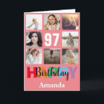 97th Happy Birthday Photo Collage Modern Pink Card<br><div class="desc">97th Happy Birthday Photo Collage Modern Pink Card with personalized name. For further customization,  please click the "Customize it" button and use our design tool to modify this template.</div>